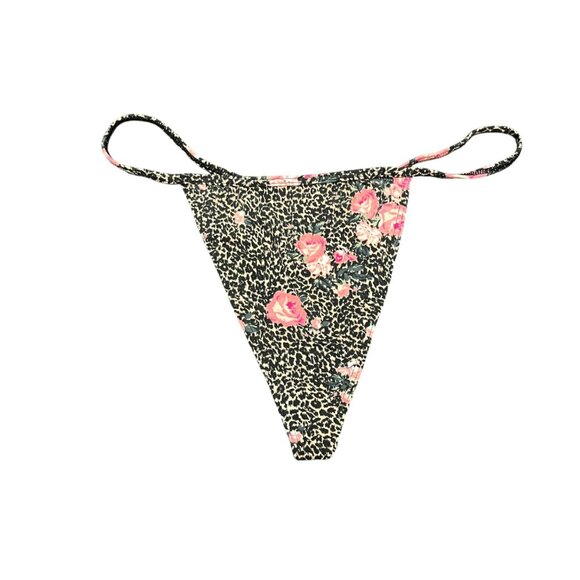 Victorias Secret Cotton V-String Thong‎ Panty XL Sexy VS NWT Floral Black - Picture 1 of 6